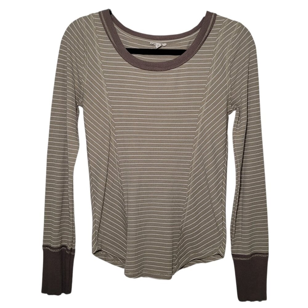 Hem & Thread Striped Ribbed Knit Top Raw Seam Long Sleeve Small Boho Gorpcore